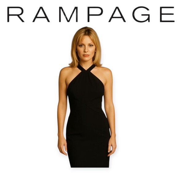Rampage 90s Black Satin Hi-Neck Dress Grunge Y2K Vintage Size 3 Party Style - Picture 1 of 13